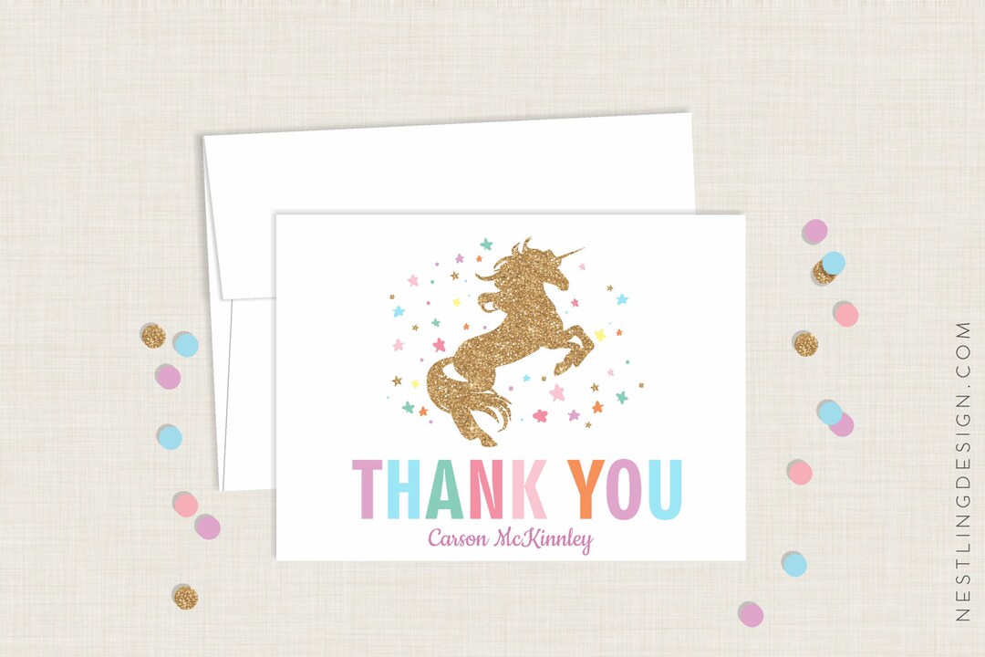 Printable Unicorn Thank You Cards / Personalized / Blank Thank You ...