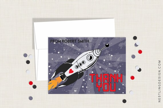 Printable Rocket Ship Thank You Cards / Astronaut / Space/ Personalized / Children's Thank You Card / Kid's Thank You Card / Stationery Il_570xn