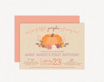 Little Pumpkin Invitation Set | Pumpkin Birthday Invitation | First Birthday Invitation | Fall Birthday Invitation | Photo Invitation