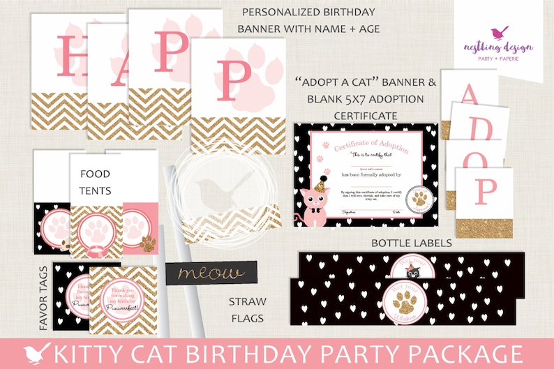 Kitty Cat Party Package Kitten Birthday Party Cat Birthday Party Cat Party Decorations Kitten Party Decorations Kitty Cat Decor image 2