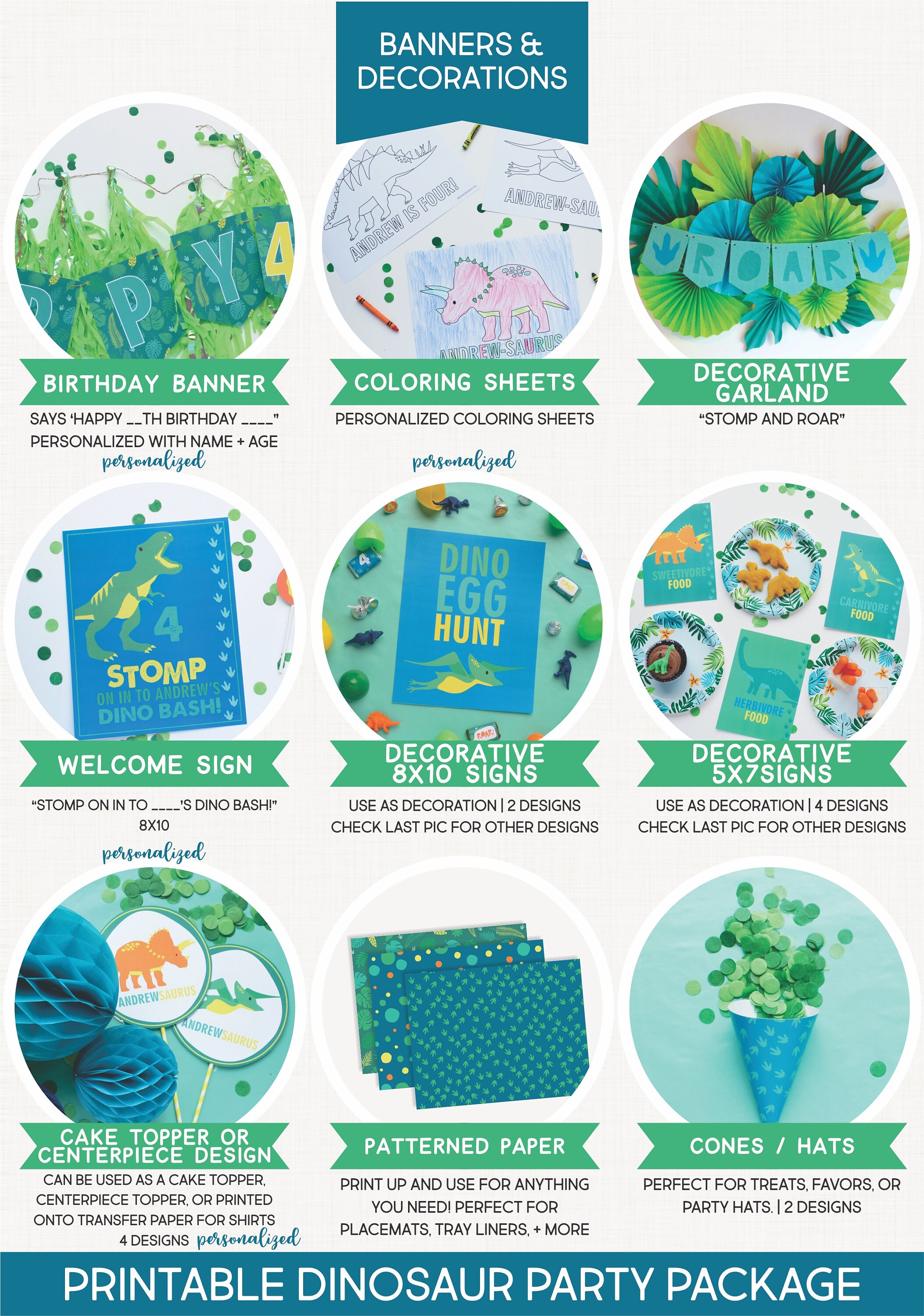 Dinosaur Birthday Decorations | Printable Dinosaur Party Decorations ...
