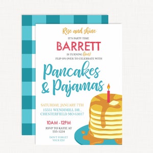 Pancakes and Pajamas Invitation Pancakes and Pajamas Birthday Invitation Breakfast Party Brunch Birthday Party Invitation image 1