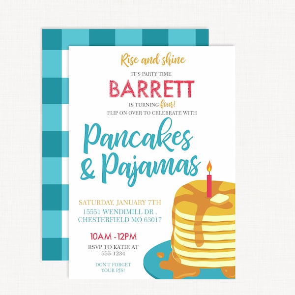 Pancakes and Pajamas Invitation | Pancakes and Pajamas Birthday Invitation | Breakfast Party | Brunch Birthday Party Invitation