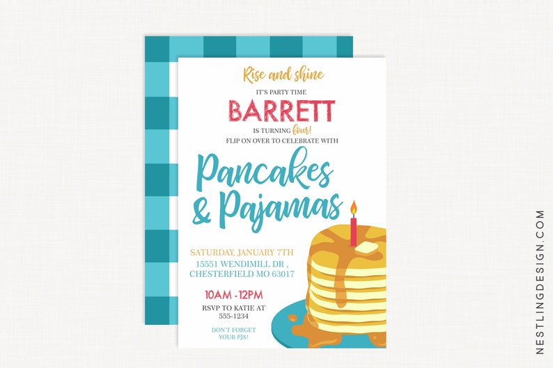 Pancakes and Pajamas Invitation Pancakes and Pajamas Birthday Invitation Breakfast Party Brunch Birthday Party Invitation image 1