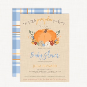 Pumpkin Baby Shower Invitation | Little Pumpkin Invitation | Fall Baby Shower Invitation | Baby Sprinkle | Baby Boy | Fall Invitation