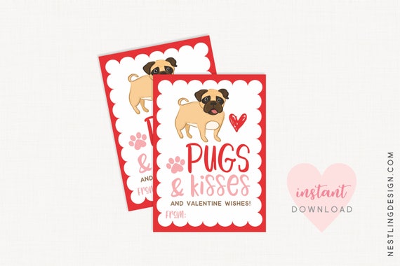 Pugs and Kisses Valentines | Children's Valentine | Printable Valentines | Valentines for Kids | Classroom Valentines | Instant Download Il_570xn