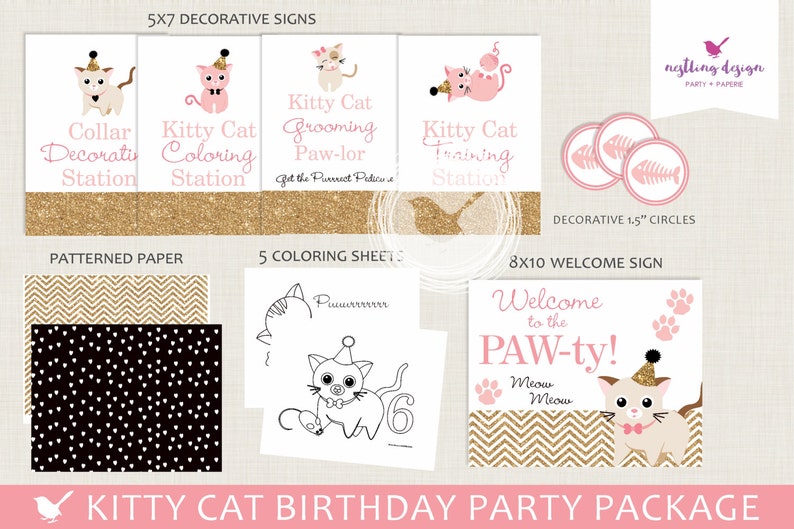 Kitty Cat Party Package Kitten Birthday Party Cat Birthday Party Cat Party Decorations Kitten Party Decorations Kitty Cat Decor image 4