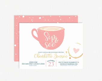 Sip and See Baby Shower Invitation | Baby Shower Invitation | Coffee Baby Shower Invitation | Baby Shower Brunch Invitation | Baby Girl