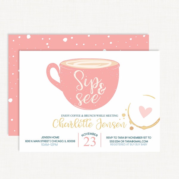 Sip and See Baby Shower Invitation | Baby Shower Invitation | Coffee Baby Shower Invitation | Baby Shower Brunch Invitation | Baby Girl