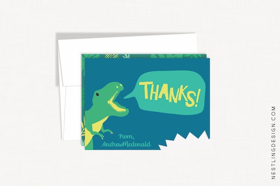 Printable Dinosaur Thank You Cards | Dinosaur Birthday Party | Kid's Stationery | Children's Thank You Cards | Kid's Thank You Cards Il_570xn