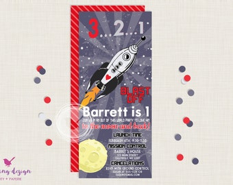 Rocket Ship Invitation Set //  Space Invitation // Rocket Invitation // Exploration // Astronaut // Love you to the moon and back