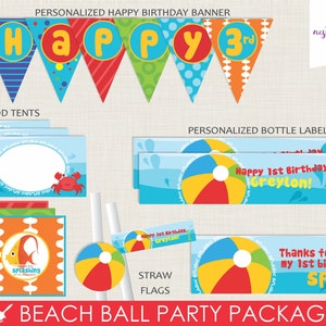 Beach Ball Party Package / Beach Party / Pool Party / Sea Creatures / Party Decorations / First Birthday / Under the Sea /Whale Crab Turtle image 2