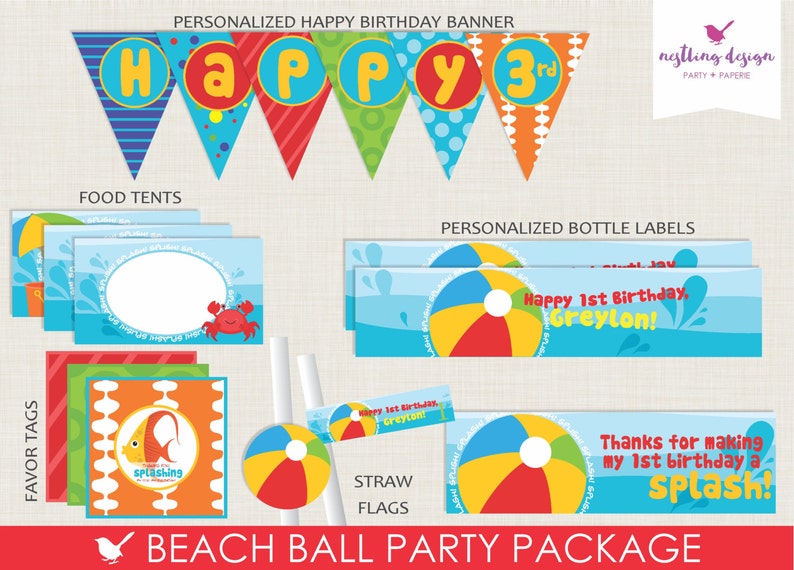 Beach Ball Party Package / Beach Party / Pool Party / Sea Creatures / Party Decorations / First Birthday / Under the Sea /Whale Crab Turtle image 2