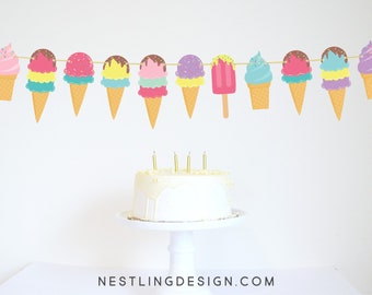 Ice Cream Garland | Ice Cream Banner | Ice Cream Party Decorations | Ice Cream Birthday Party | Ice Cream Party Garland | Party Printables