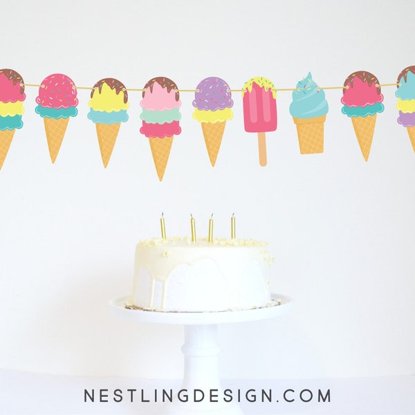 Ice Cream Garland | Ice Cream Banner | Ice Cream Party Decorations | Ice Cream Birthday Party | Ice Cream Party Garland | Party Printables