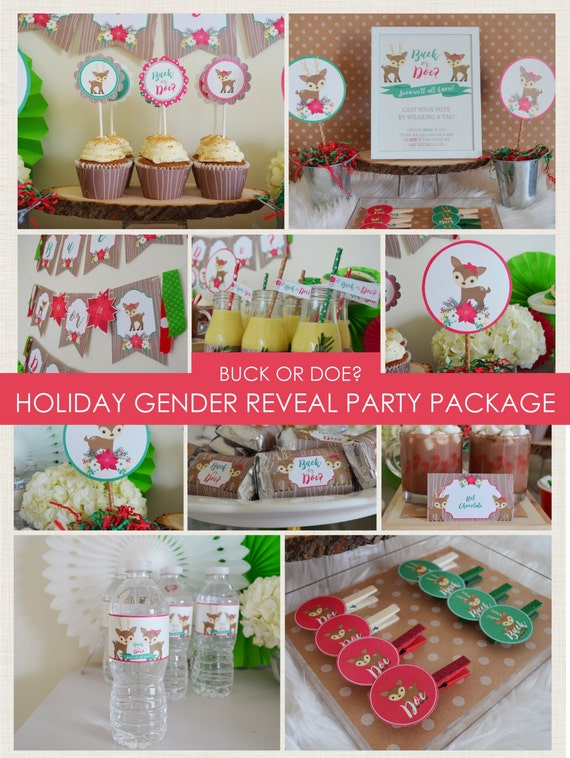 Holiday Gender Reveal Party Package / Buck or Doe / Christmas Gender Reveal / Gender Reveal Party / Banner / Deer / Instant Download Il_570xn