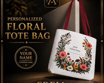 Floral Wreath Name Tote Bag | Personalized Wildflower Tote
