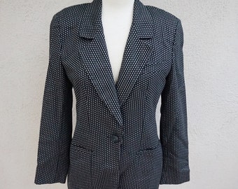 Vintage Black Blazer, Polka Dot Blazer, Unique Blazer, Patterned Blazer