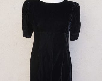 1980s Lanz Dress, 80s Black Dress, Black Velvet Dress, Short Black Dress, Black Party Dress, Shoulder Pads, Short Sleeve Dress