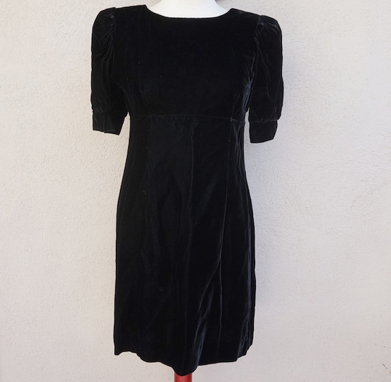 1980s Lanz Dress, 80s Black Dress, Black Velvet D… - image 1