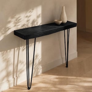Live Edge Charred Oak Entryway Console Table, Shou Sugi Ban Hallway Table with Hairpin Legs, Modern Industrial Furniture