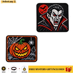 Halloween broderat tygmärke, vampyrpumpa, läskig kostymdekor (7,5 cm)