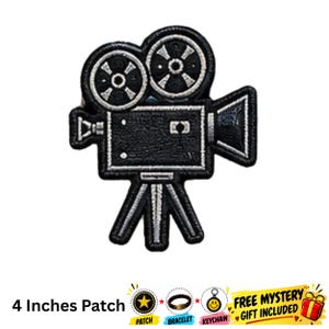 Movie Camera Embroidered Patch, Vintage Film Reel Design, Sew On Iron On Patch, Film Lover Jacket Backpack Decor, Pair of 2.