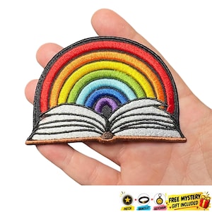 Regenbogen-Buch-Stickaufnäher, farbenfrohes Lesemotiv, Regenbogen-Aufnäher zum Aufbügeln oder Aufnähen für Bücherliebhaber, 2er-Pack.