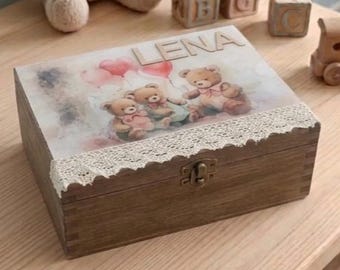 Personalized Wooden Baby Keepsake Box - Custom Name Memory Box for Nursery - First Birthday Gift - Jewelry Box For A Girl