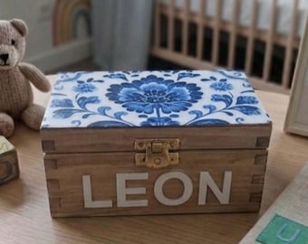 Caixa de lembranças de madeira personalizada para bebê - Caixa de recordações com nome personalizado para o quarto do bebê - Presente de primeiro aniversário