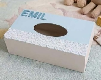 Capa de madeira personalizada para caixa de lenços de papel - Decoração personalizada para quarto de bebê com nome - Presente para chá de bebê