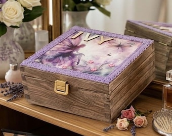 Caixa de madeira personalizada para recordações - Caixa de memórias com nome personalizado para adolescente - Presente de aniversário - Porta-joias - 4 compartimentos