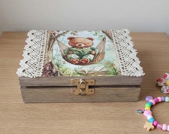 Caixa de madeira para recordações de bebês - Caixa de memórias - Presente de primeiro aniversário - Caixa para cartas de baralho