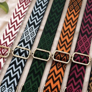 Wide Woven Geometric Bag Strap, 1.5in Adjustable Shoulder Crossbody Strap, Replacement Strap for Purse Handbag Tote