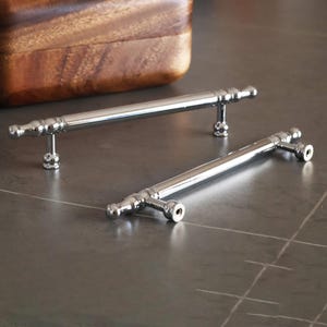 Drawer Pulls Silver Shiny Sparkling Dresser Cabinet Handles Knobs Chic Modern Solid Weighty Polished Chrome 192mm 128mm 96mm