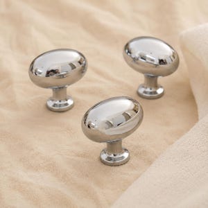 Polished Chrome Oval Cabinet Knobs Modern Drawer Pull modern style chic weighty shiny single hole