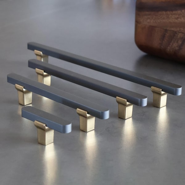 Elegant Grey Gold Drawer Pulls French Style Cabinet Handles T-bar 192mm 128mm 96mm