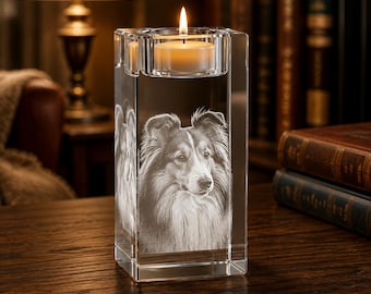 Gepersonaliseerde 3D-kaarsenhouder met foto van uw huisdier, kristallen kaarsenhouder, persoonlijk gedenkcadeau voor hond of kat, lasergegraveerd aandenken voor uw huisdier, troostgeschenk bij verlies van een huisdier