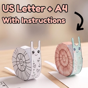 Einfacher Bastelplan für Kinder: 3D-Schneckenmodell aus Papier (PDF), farbig, schwarz-weiß, tolle Familienaktivität, digitaler Download
