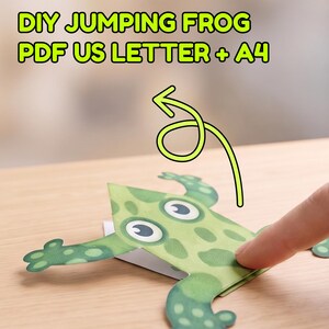 Bastelvorlage: 3D-Frosch aus Papier (PDF), einfach zu basteln, buntes Tier in Schwarz-Weiß, süße Familienaktivität mit Kindern, digitaler Download