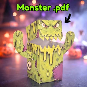 Scatola mostro di carta facile da realizzare per bambini, creatura 3D fai da te per feste di Halloween per bambini in formato PDF, attività divertente per tutta la famiglia, download digitale in formato lettera A4