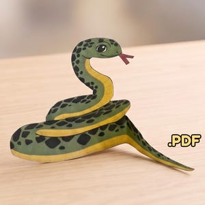 Serpent en papier 3D à fabriquer soi-même pour les enfants (PDF), modèle facile à réaliser en carton coloré, activité familiale amusante à télécharger.