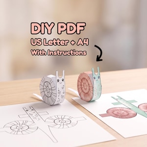 Lätt att göra för barn DIY 3D-papperspyssel snigelmodell PDF, färgad svartvit snigel, söt familjeaktivitet med barn, digital nedladdning