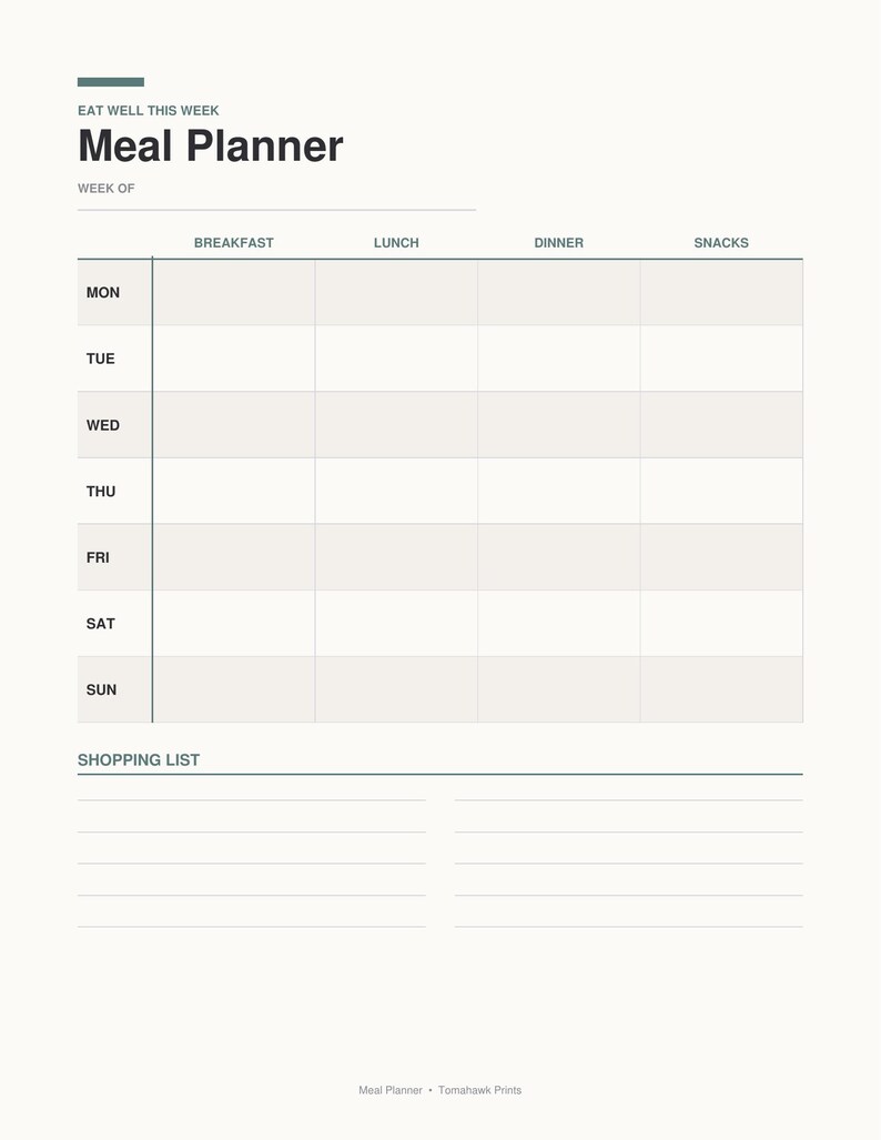 Weekly Meal Planner With Grocery List (digital Download) - Etsy