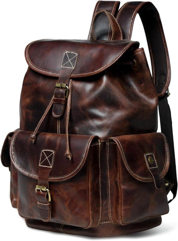 Genuine Leather Vintage Backpack, Unisex Travel Rucksack, Laptop Daypack