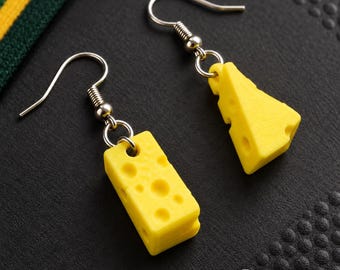 Boucles d'oreilles en forme de quartier de fromage jaune, bijoux légers imprimés en 3D pour les fans de football américain de Green Bay