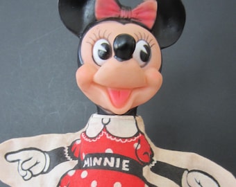 MINNIE MOUSE Vintage Disney Hand Puppet**1950's **Vintage Gund,  Disney Doll Puppet**Cloth Body* Soft Rubber Head** Lovely Vintage Condition