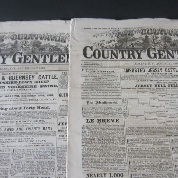 1882 The CULTIVATOR and COUNTRY GENTLEMAN Vintage Newspapers **Great Advertisements  *2 Papers* Albany N Y* For the Farm Garden and Fireside