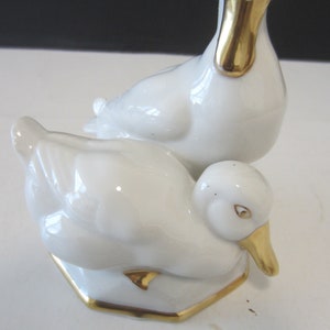 PORCELAIN DUCK FIGURES* Tettau Bavaria*  White Porcelain Pair of Ducks *  Beautiful Ducks Gold Accent *Hand Painted **Great Condition 1950's