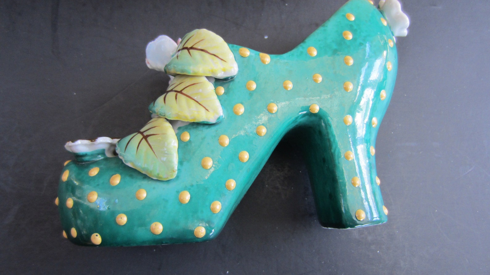 Large High Heel Shoe Planter 6 In. Size Green Polka Dot Etsy